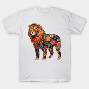 Abstract Floral Lion Silhouette T-Shirt